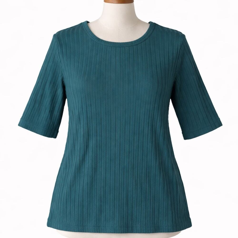 Banana Republic Ribbed Knit Top Teal Short Sleeve Stretch Women’s Medium